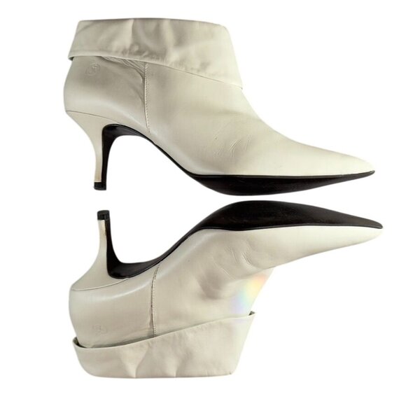 BRONX Vivian Women's Pointed-Toe White Leather Ankle Booties Heels Size 8.5M - Picture 7 of 10